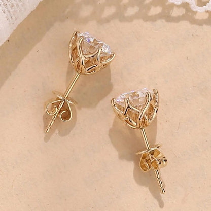 2.00 TCW Round Cut Lab Grown Stud Earring With Tulip Set