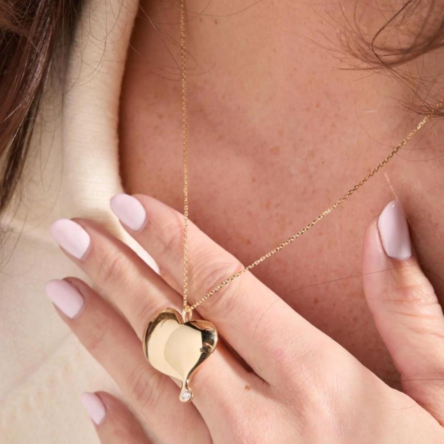 gold heart pendant necklace: moissanite art deco jewelry