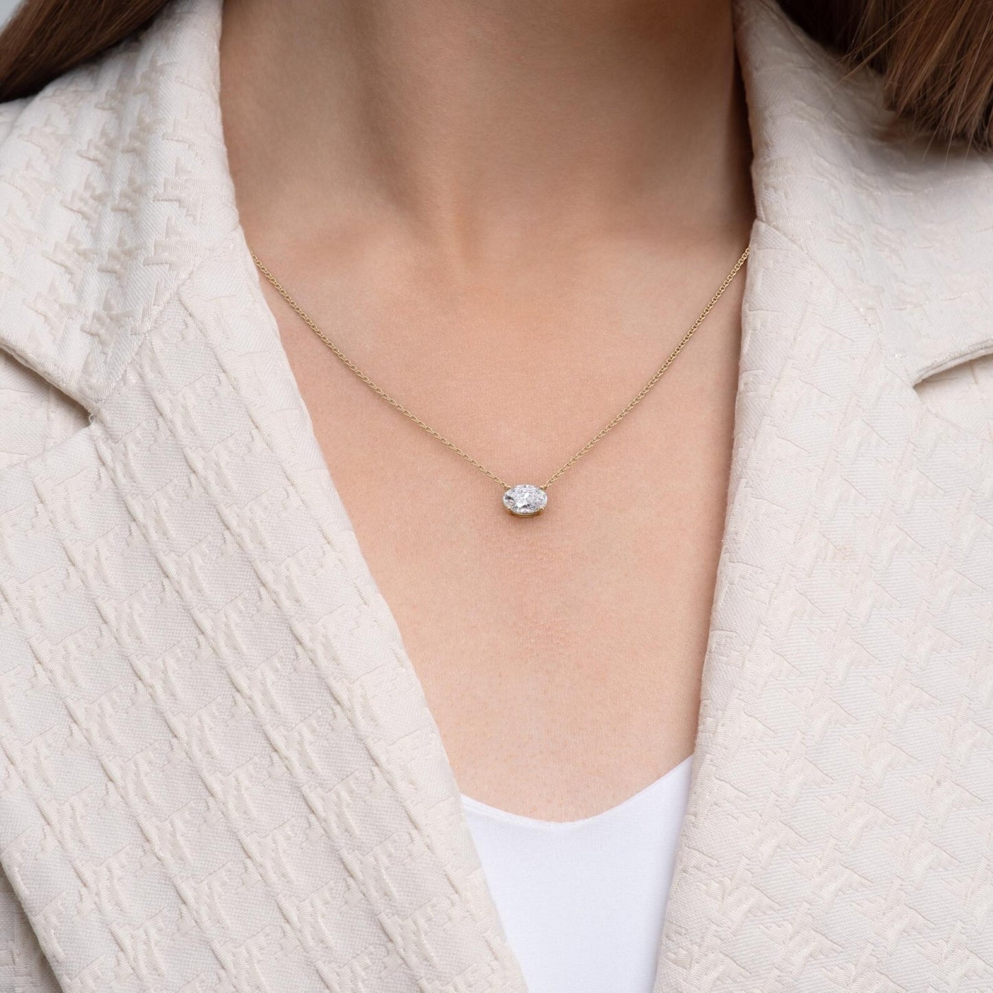 1.00 ct oval lab grown diamond gold necklace, solitaire pendant dainty gift for her