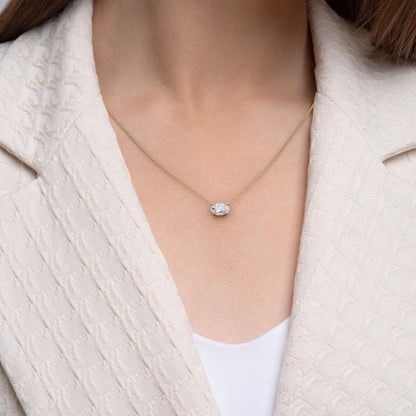 1.00 CT Oval Lab Grown Diamond Gold Necklace, Solitaire Pendant Dainty Gift for Her