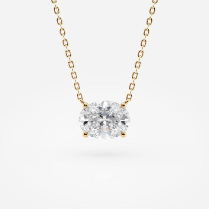 1.00 CT Oval Lab Grown Diamond Gold Necklace, Solitaire Pendant Dainty Gift for Her