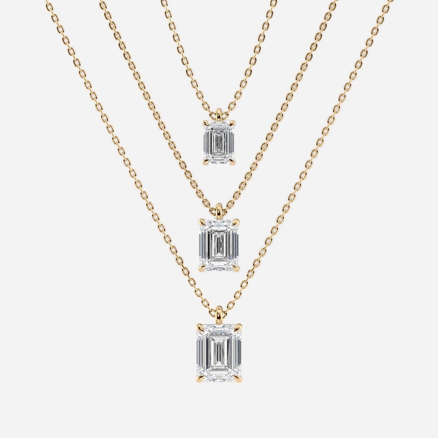 1.00 ct emerald cut moissanite diamond pendant necklace gold solitaire drop, igi certified