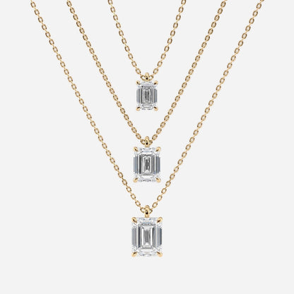 1.00 CT Emerald Cut Moissanite Diamond Pendant Necklace Gold Solitaire Drop, IGI Certified