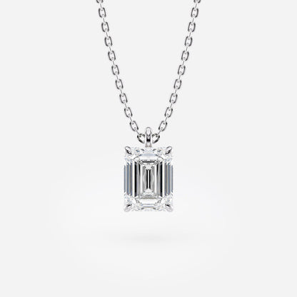 1.00 CT Emerald Cut Moissanite Diamond Pendant Necklace Gold Solitaire Drop, IGI Certified