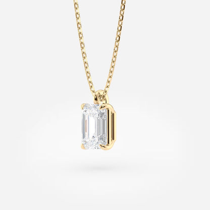 1.00 CT Emerald Cut Moissanite Diamond Pendant Necklace Gold Solitaire Drop, IGI Certified