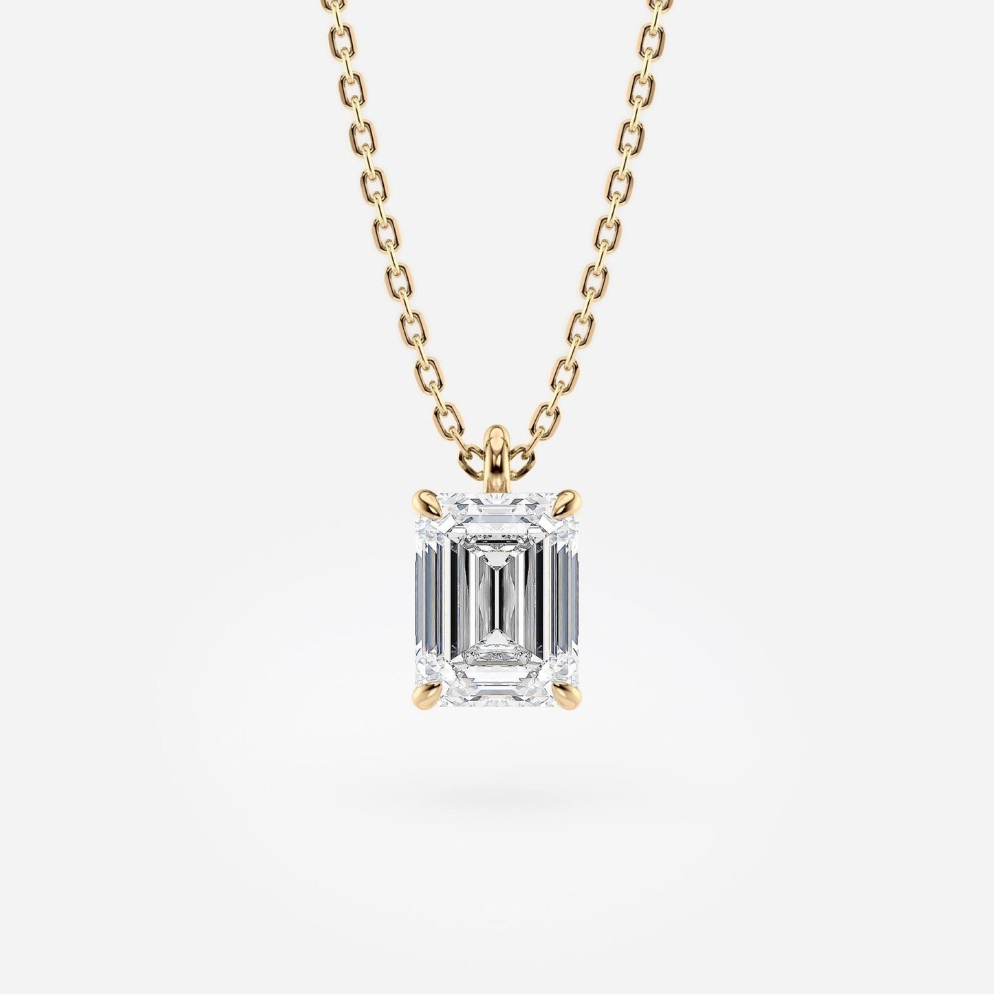 1.00 ct emerald cut moissanite diamond pendant necklace gold solitaire drop, igi certified