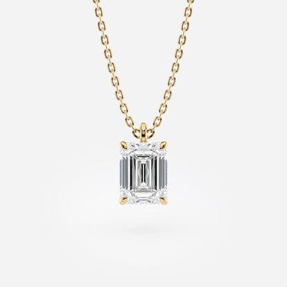 1.00 CT Emerald Cut Moissanite Diamond Pendant Necklace Gold Solitaire Drop, IGI Certified