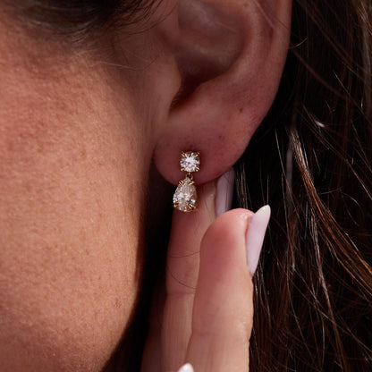 1.50 TCW Pear And Round Moissanite Diamond Drop Earring