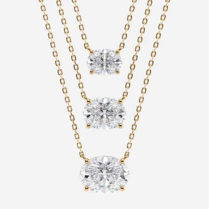 1.00 CT Oval Lab Grown Diamond Gold Necklace, Solitaire Pendant Dainty Gift for Her