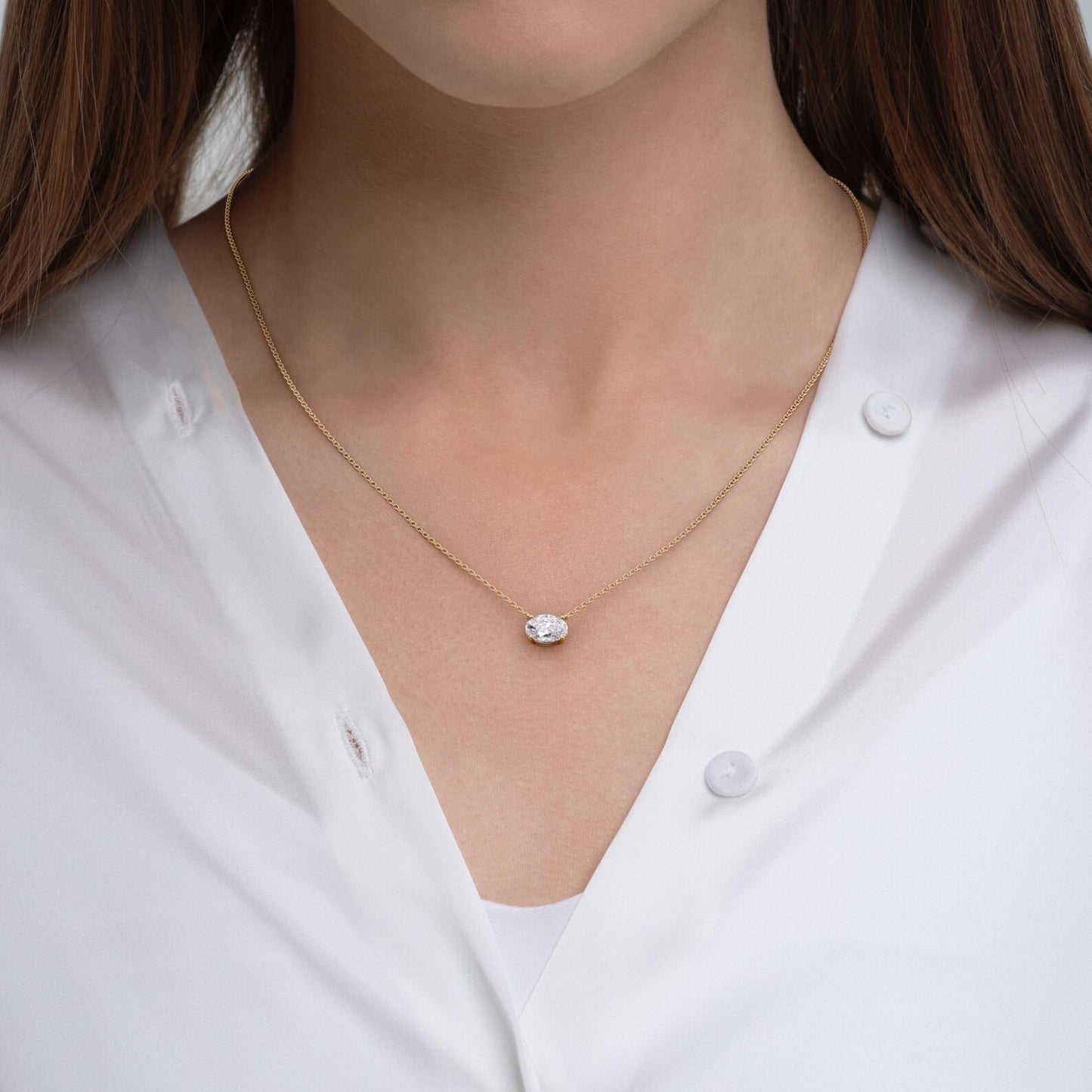 1.00 ct oval lab grown diamond gold necklace, solitaire pendant dainty gift for her