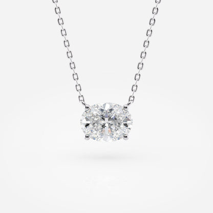 1.00 CT Oval Lab Grown Diamond Gold Necklace, Solitaire Pendant Dainty Gift for Her