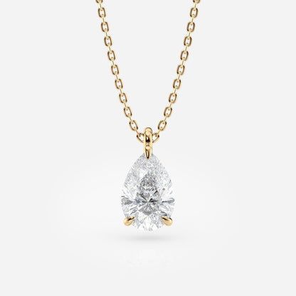 1.00 CT Pear Cut Lab-Grown Diamond Pendant Necklace Gold Solitaire Drop, IGI Certified
