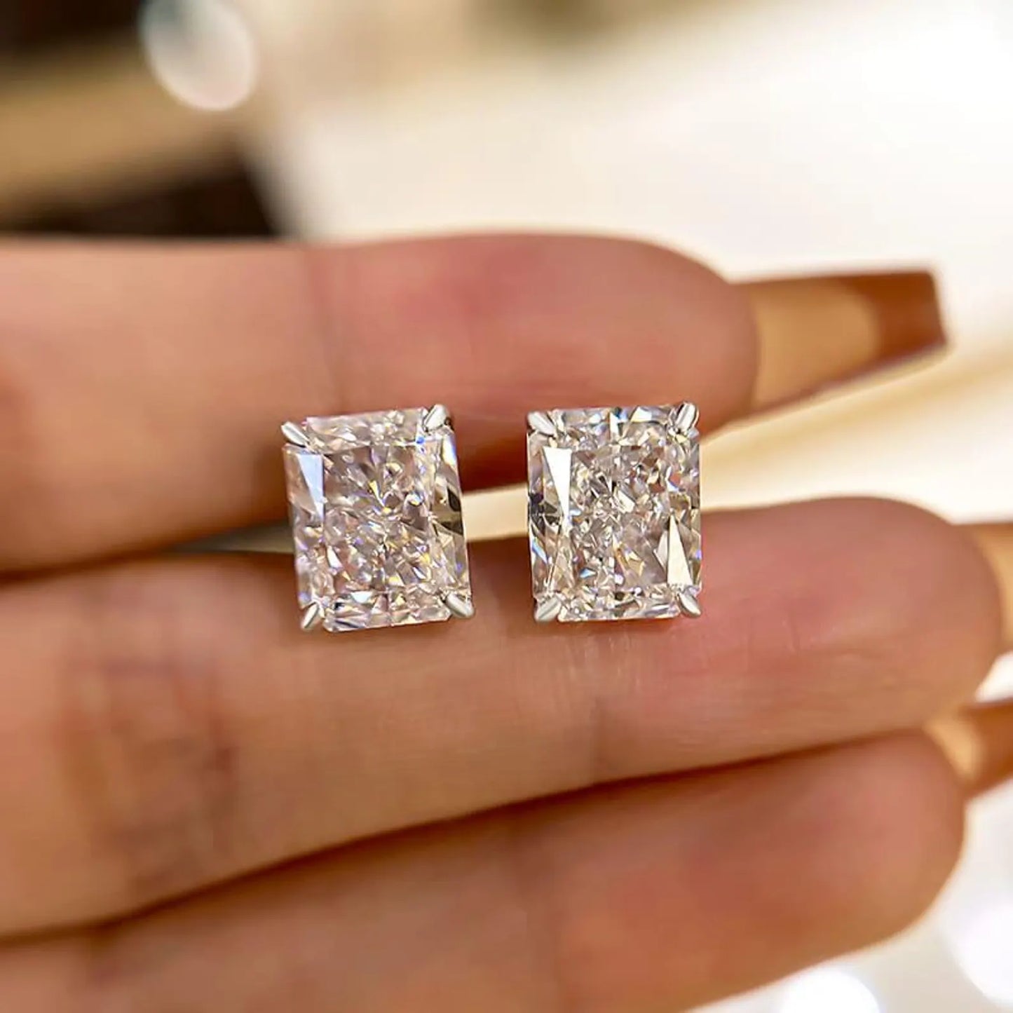 4.00 tcw radiant cut moissanite diamond stud earring classic daily wear jewellery