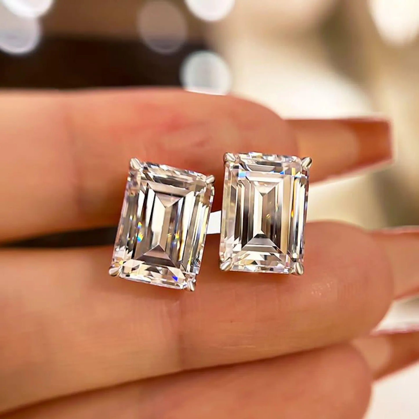 4.00 tcw emerald cut moissanite diamond stud earring for the fine forward