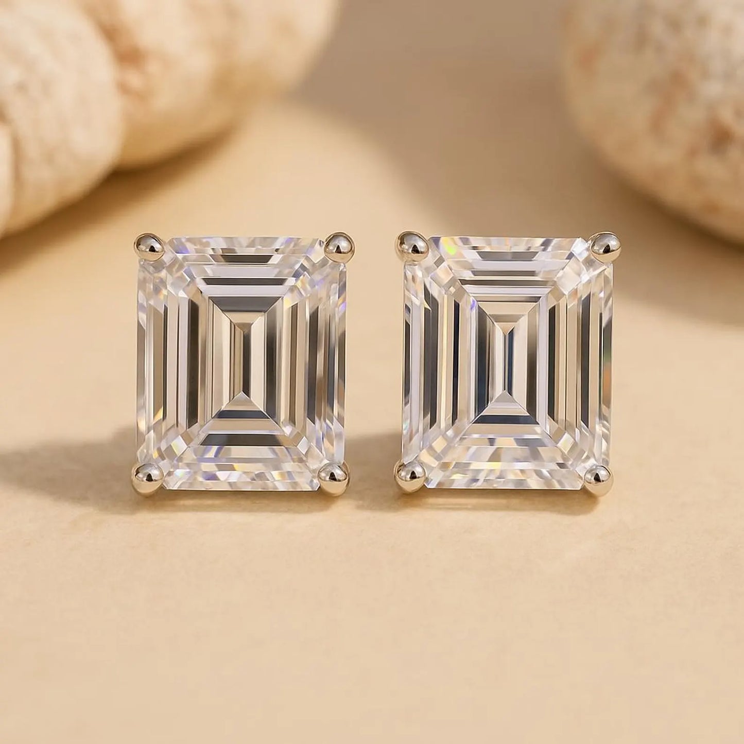 4.00 tcw emerald cut moissanite diamond stud earring for the fine forward