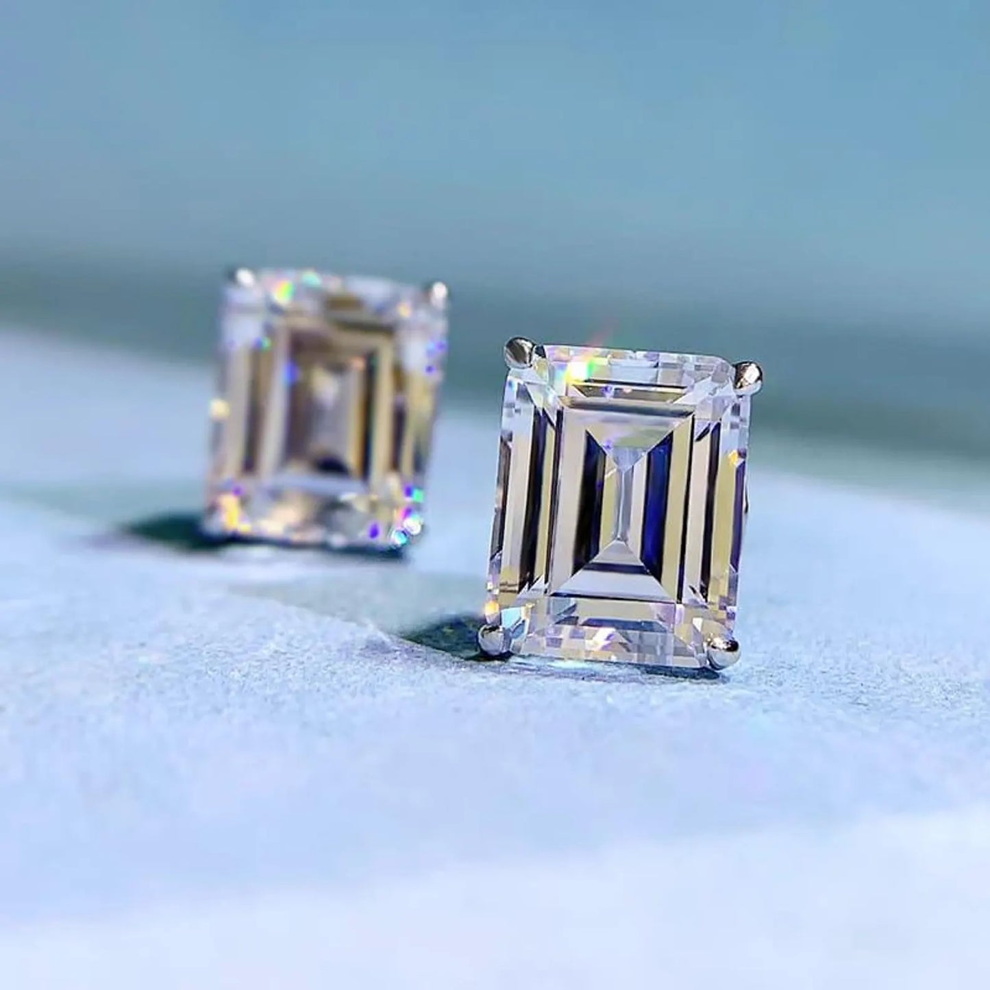 4.00 tcw emerald cut moissanite diamond stud earring for the fine forward