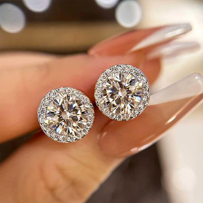 2.00 TCW Round Cut Lab Grown Stud Earring With Halo Set Diamond
