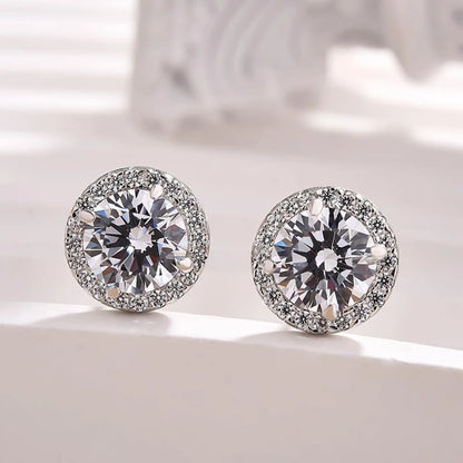 2.00 TCW Round Cut Lab Grown Stud Earring With Halo Set Diamond