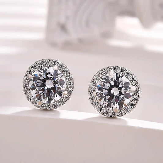 2.00 TCW Round Cut Lab Grown Stud Earring With Halo Set Diamond