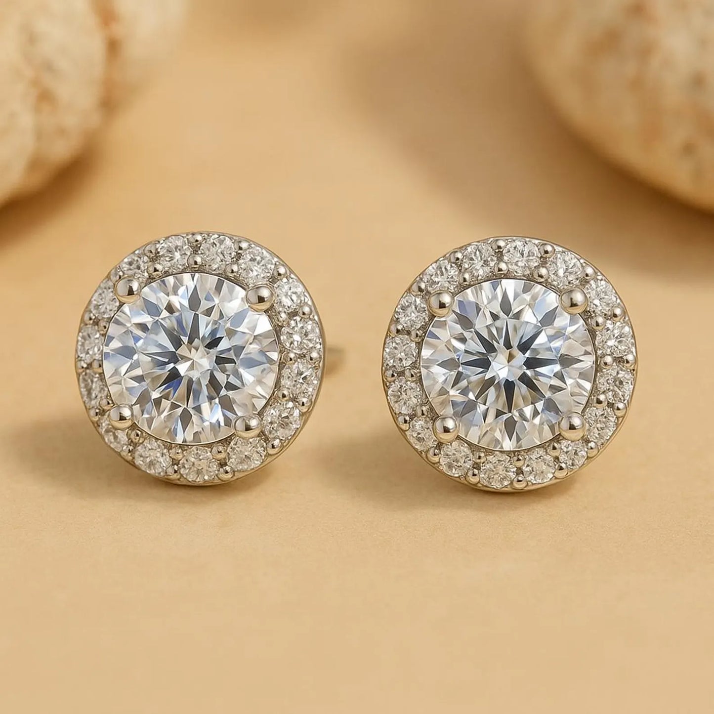 2.00 tcw round cut lab grown stud earring with halo set diamond