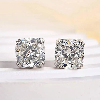 3.00 TCW Cushion Cut Lab Grown Stud Earring Double Claw Prong Morden Fine Jewellery
