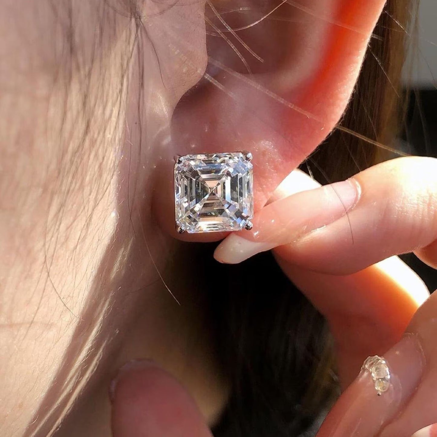 4.00 tcw asscher cut lab grown diamond stud earring modern bridal gift