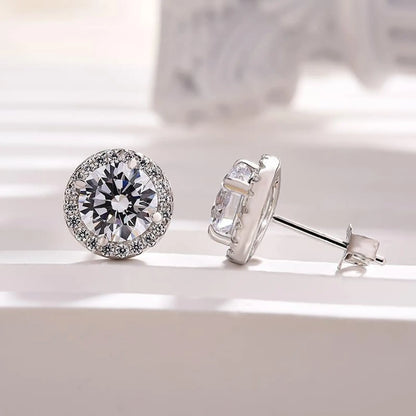 2.00 TCW Round Cut Lab Grown Stud Earring With Halo Set Diamond