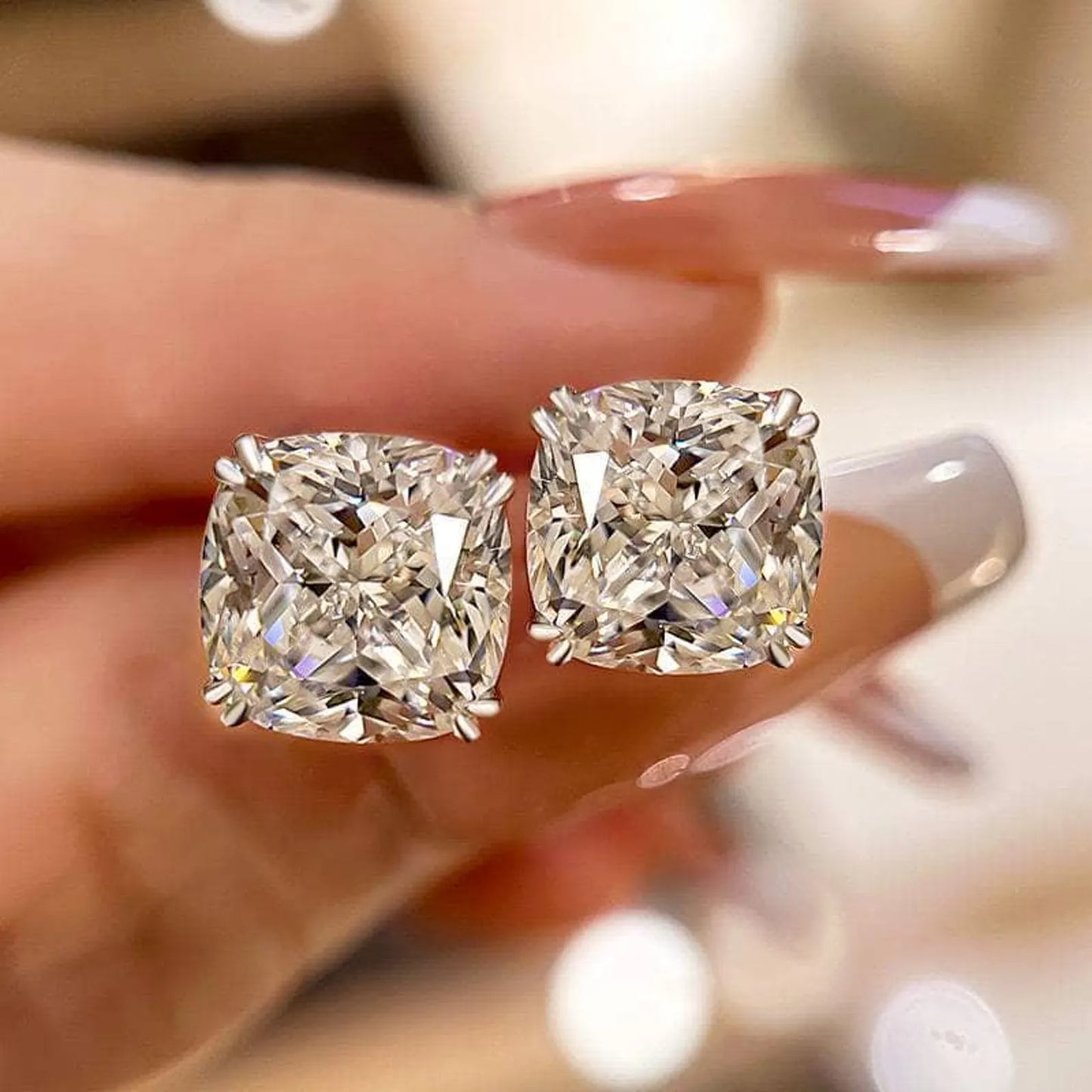 3.00 tcw cushion cut lab grown stud earring double claw prong morden fine jewellery