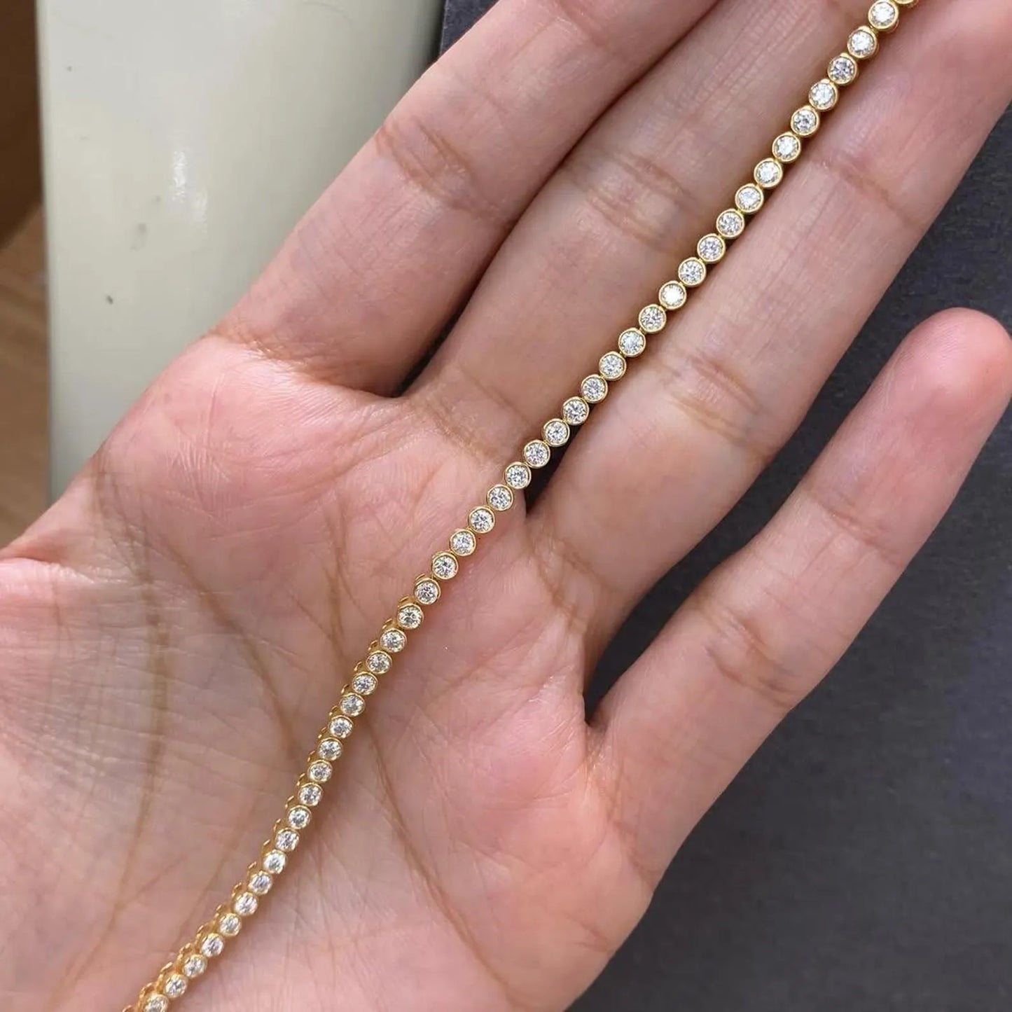 9.20 tcw round moissanite diamond bezel set tennis bracelet, gold minimalist everyday jewellery