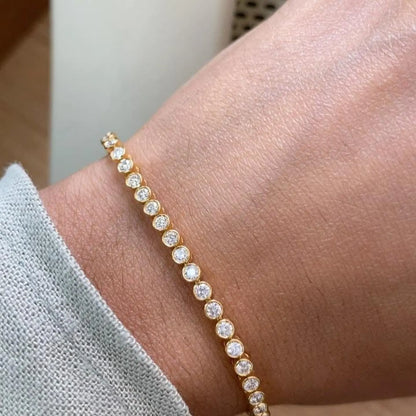 9.20 TCW Round Moissanite Diamond Bezel Set Tennis Bracelet, Gold Minimalist Everyday Jewellery