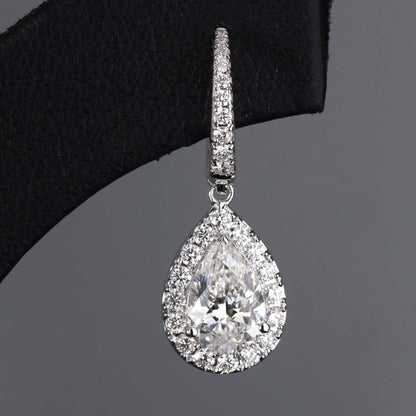 2.00 TCW Pear Cut Moissanite Diamond Hoop Drop Earring Halo Set Jewellery