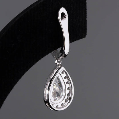 2.00 TCW Pear Cut Lab Grown Diamond Hoop Drop Earring Halo Set Jewellery