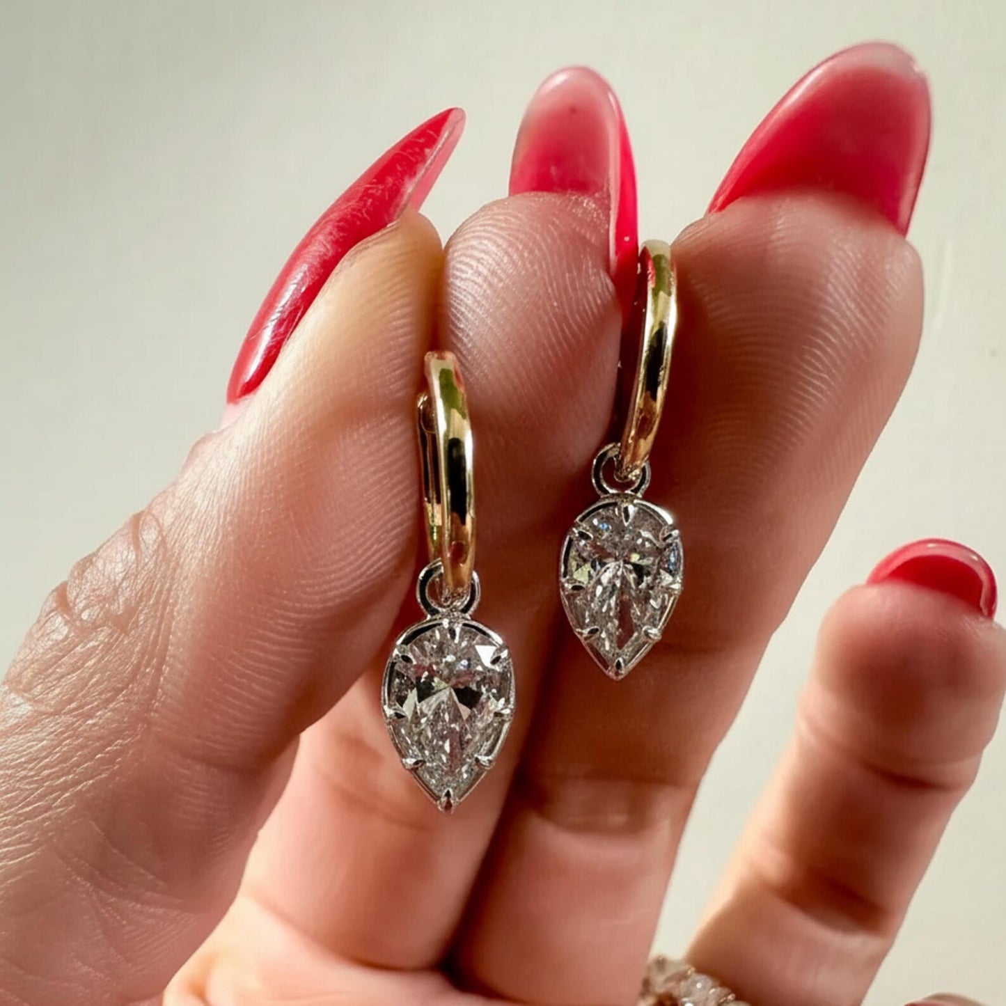 2.00 tcw pear lab grown diamond hoop drop earrings elegant bridal jewelry