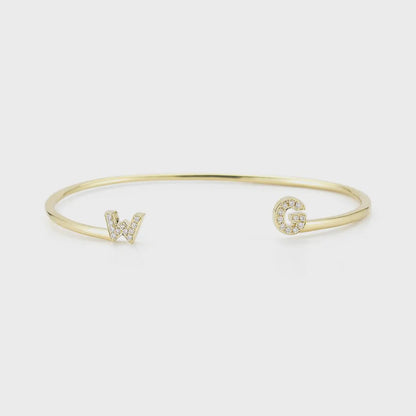 Lab Grown Diamond Initial Open Cuff Bracelet, Personalized Minimal Jewelry