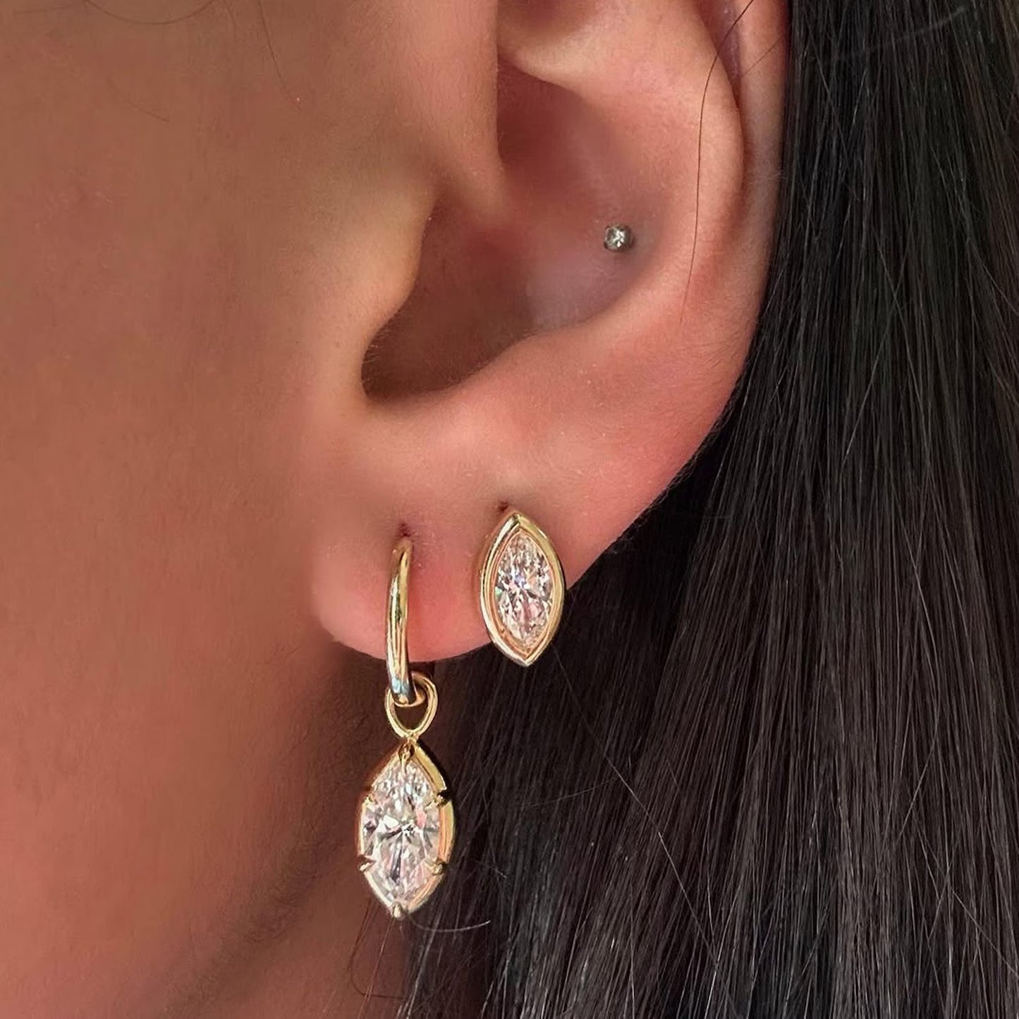 2.00 tcw bezel set marquise cut lab grown hoop earring timeless jewellery