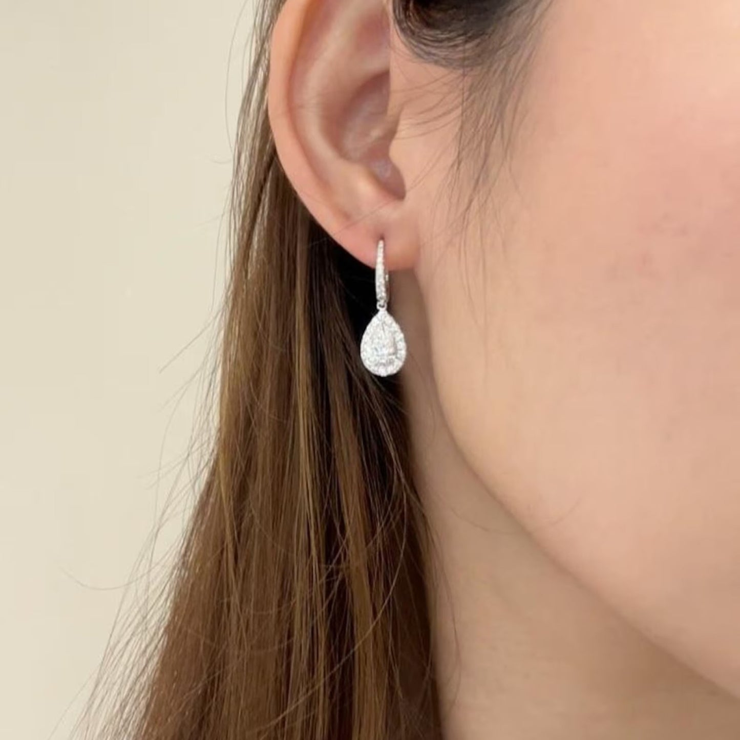 2.00 tcw pear cut lab grown diamond hoop drop earring halo set jewellery