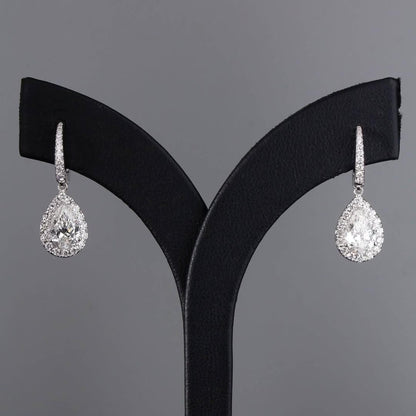 2.00 TCW Pear Cut Lab Grown Diamond Hoop Drop Earring Halo Set Jewellery