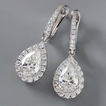 2.00 TCW Pear Cut Lab Grown Diamond Hoop Drop Earring Halo Set Jewellery by Claire Diamonds