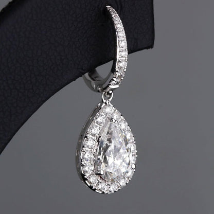 2.00 TCW Pear Cut Moissanite Diamond Hoop Drop Earring Halo Set Jewellery