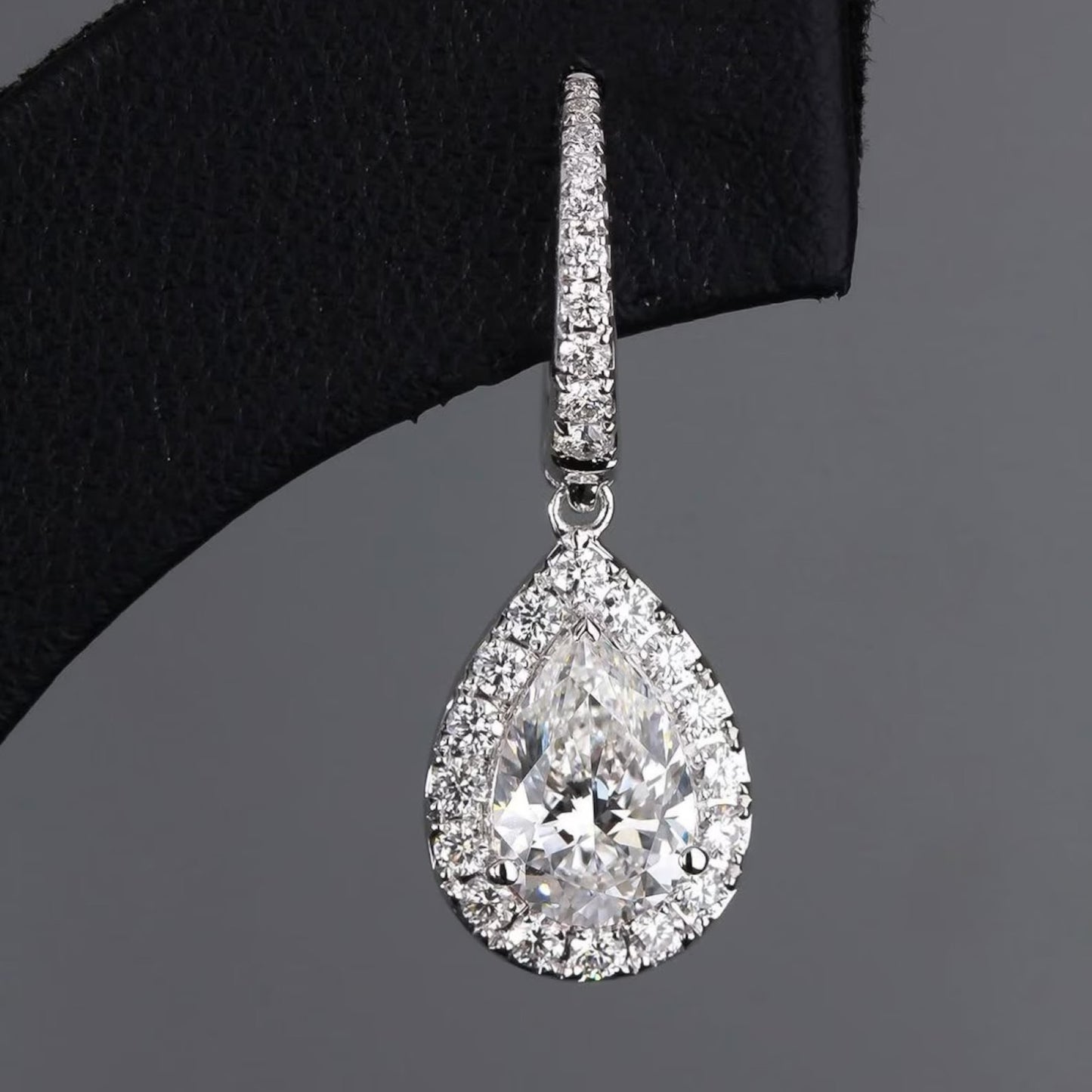 2.00 tcw pear cut lab grown diamond hoop drop earring halo set jewellery
