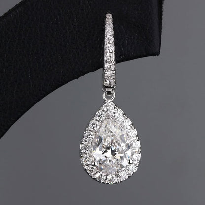 2.00 TCW Pear Cut Lab Grown Diamond Hoop Drop Earring Halo Set Jewellery