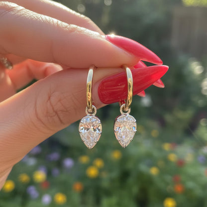 2.00 TCW Pear Lab Grown Diamond Hoop Drop Earrings Elegant Bridal Jewelry