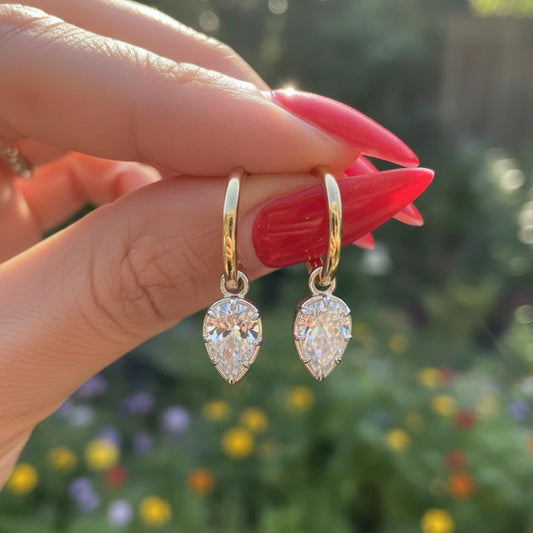 2.00 TCW Pear Lab Grown Diamond Hoop Drop Earrings Elegant Bridal Jewelry