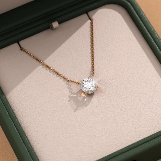 1.00 CT Round Lab Grown Diamond Solitaire Necklace Gold Minimalist Pendant