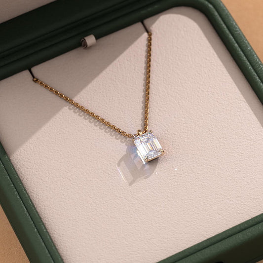 1.00 CT Emerald Cut Lab-Grown Diamond Pendant Necklace Gold Solitaire Drop, IGI Certified