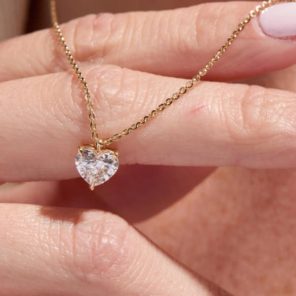 1.50 CT Heart Cut Moissanite Diamond Necklace, Gold Solitaire Pendant Jewelry