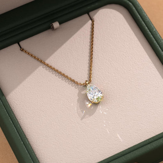 1.00 CT Pear Cut Lab-Grown Diamond Pendant Necklace Gold Solitaire Drop, IGI Certified