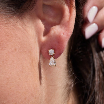 1.50 TCW Pear And Round Moissanite Diamond Drop Earring