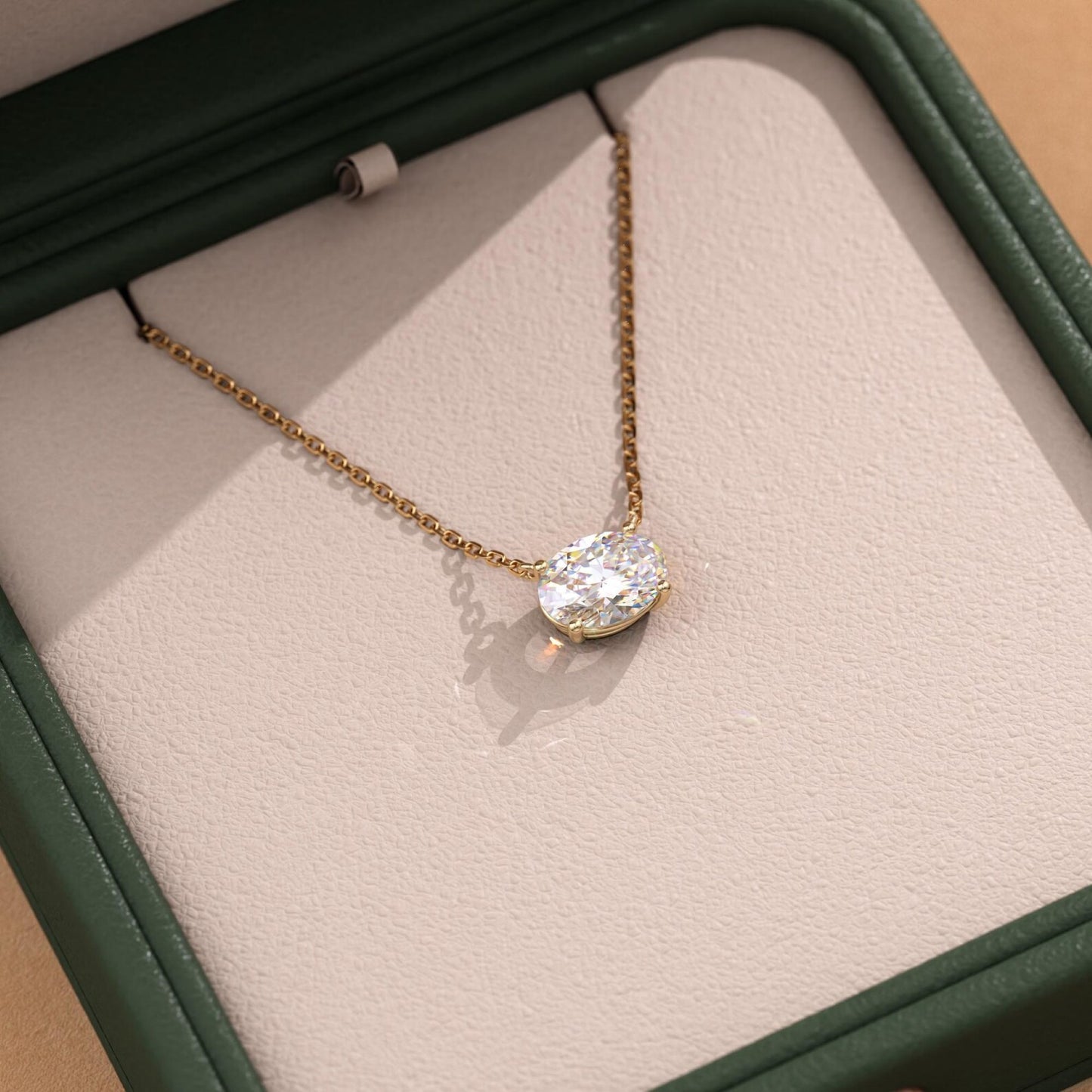 1.00 ct oval lab grown diamond gold necklace, solitaire pendant dainty gift for her