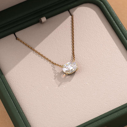 1.00 CT Oval Lab Grown Diamond Gold Necklace, Solitaire Pendant Dainty Gift for Her